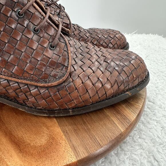 J. Peterman Boots Womens 7.5 Brown Leather Weaved Granny Victorian Academia - Picture 3 of 16